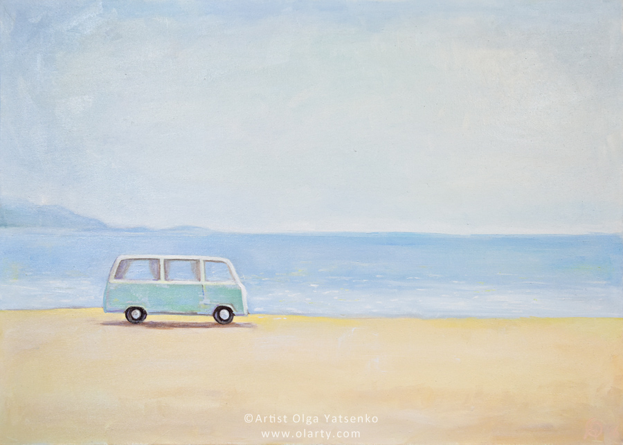 painting_artist_olga_yatsenko_vintage_car_ocean