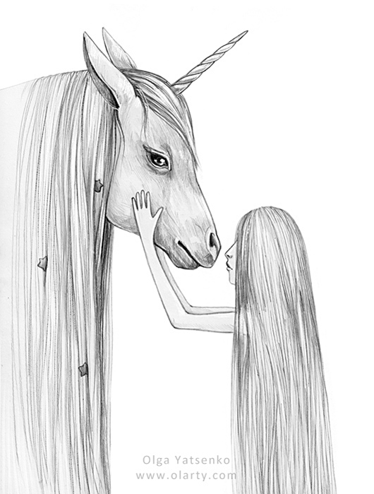 beauty_fashion_unicorn_horse_woman_pencil_drawing_illustration_artist_Olga_Yatsenko_olarty