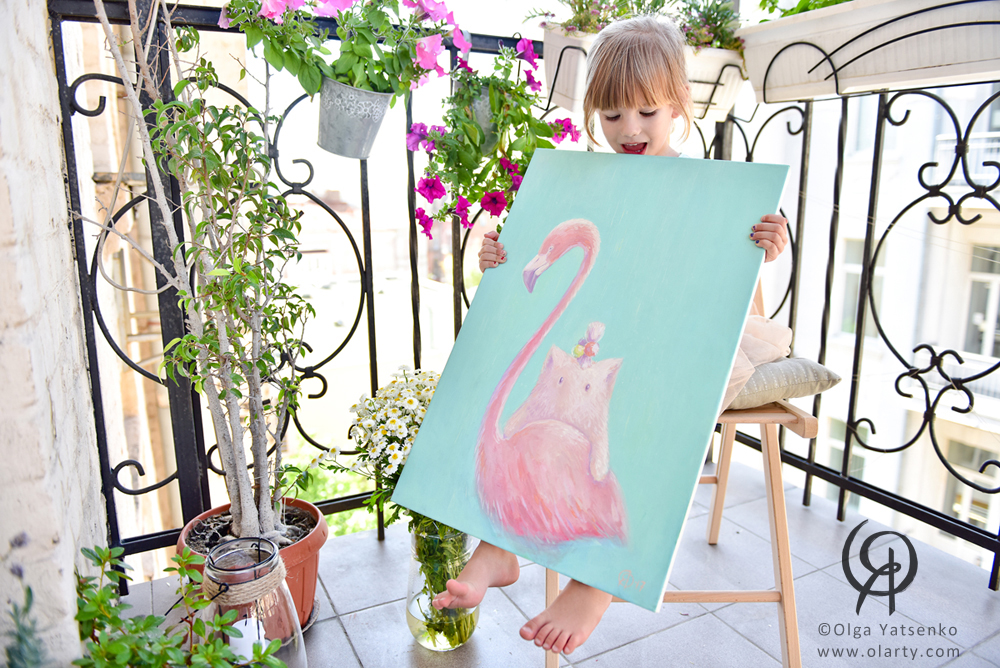 flamingo puchnastyk oilcanvas artist olarty olga yatsenko 2