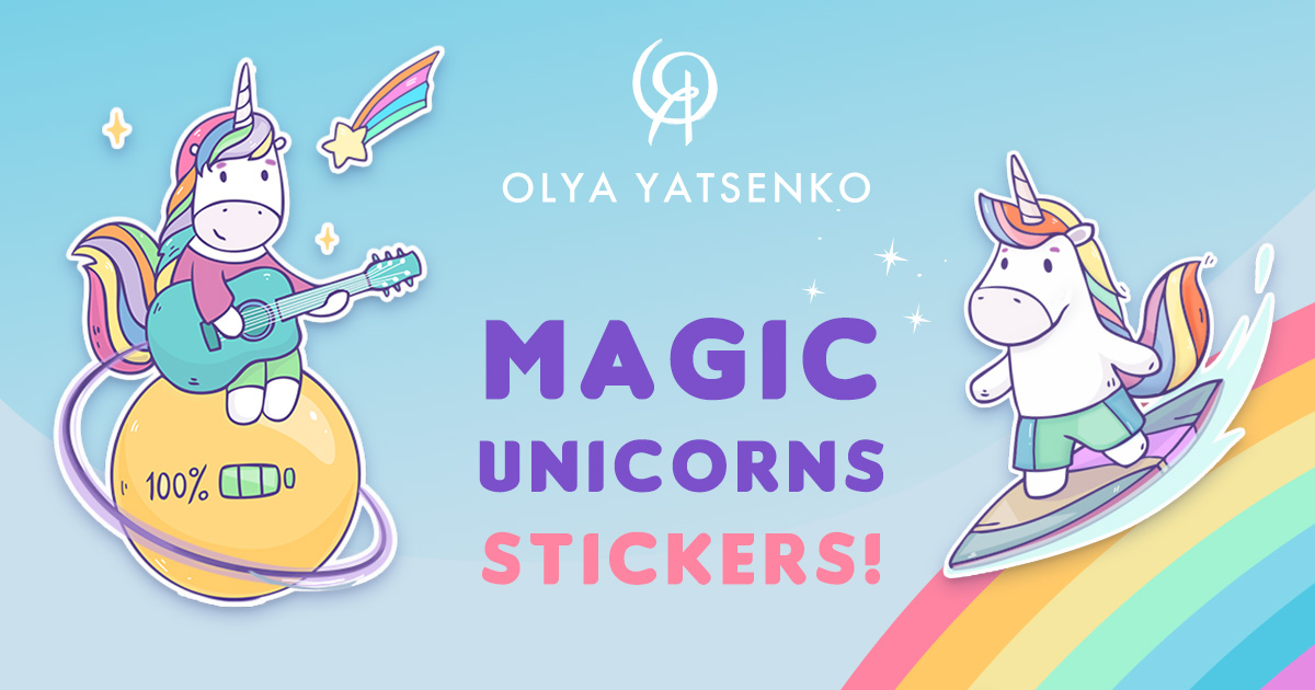 Stickers_magic_unicorns_free download_by artist olya_yatsenko